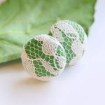 Green And White Lace Fabric Button Studs