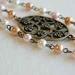 Flower Brass Charm With Pearls Bracelet