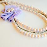 Lavender Flower, Pearls And Chain Necklace
