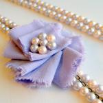 Lavender Flower, Pearls And Chain Necklace