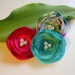 Pink, White And Aqua Flower Hair Clips - Set Of..