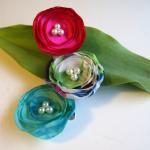 Pink, White And Aqua Flower Hair Clips - Set Of..