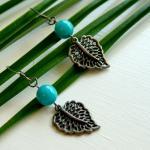 Turquoise Beaded Gunmetal Leaf Earrings