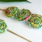 Green Fabric Flower Long Chain Necklace