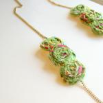 Green Fabric Flower Long Chain Necklace