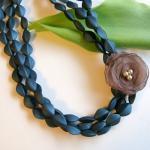 Beautiful Blue Beaded Chiffon Flower Necklace