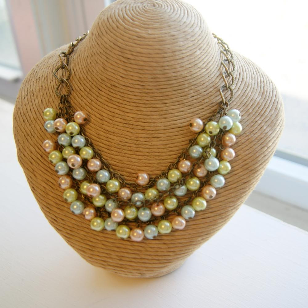 Pastel Pearls Dangle Brass Chain Necklace on Luulla