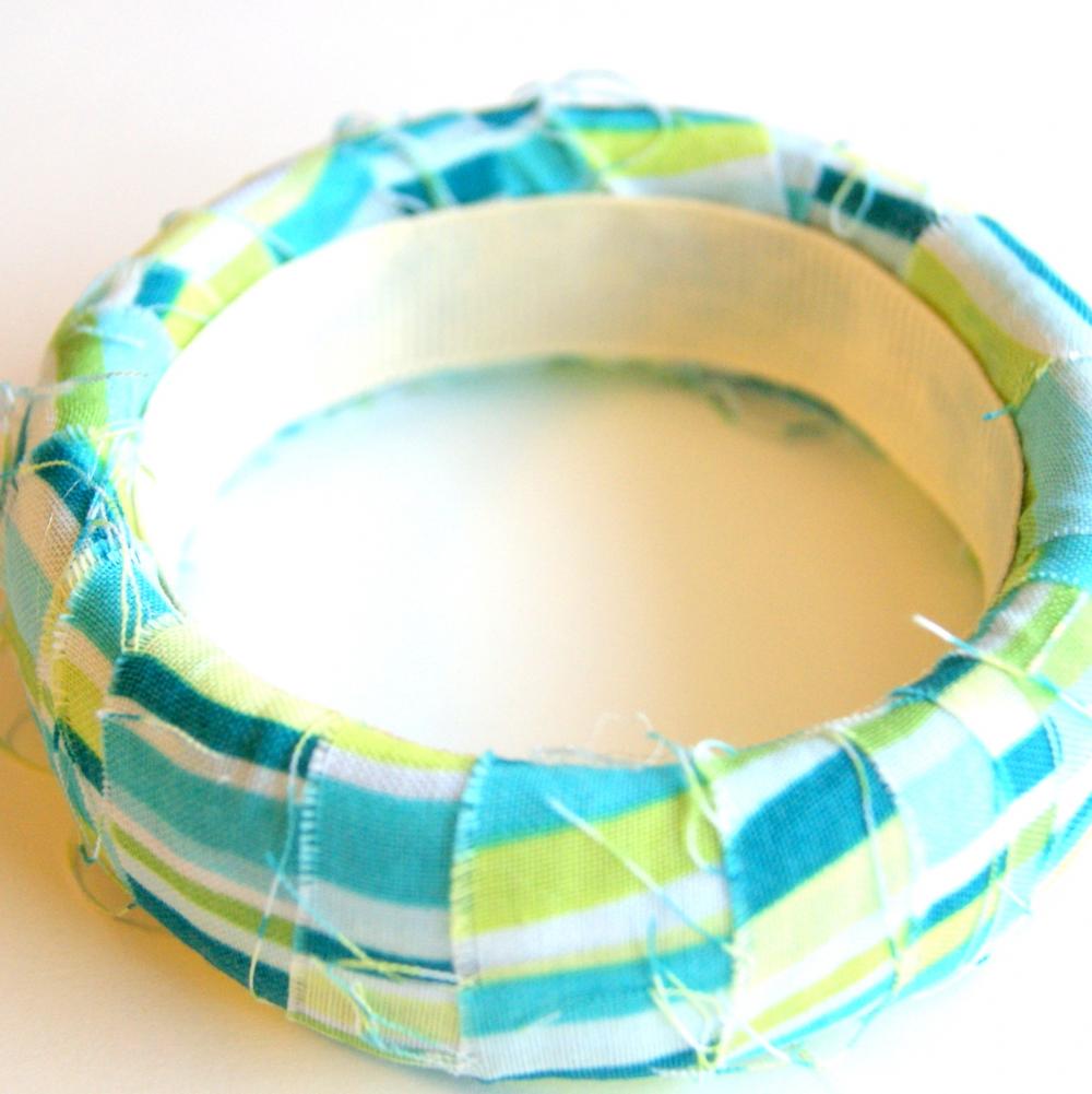 Fabric Bangle - Blue And Green Stripes